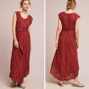 Anthropologie Moulinette Soeurs Guinevere in Orange Rust Belted Maxi Dress